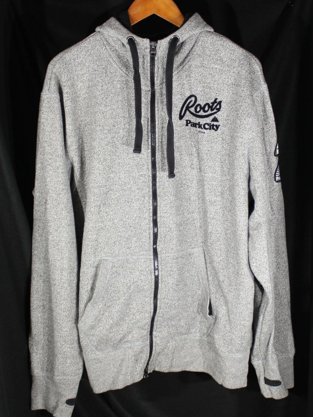 Roots Canada Park City Utah Long Sleeve Full Zip Salt And Pepper Hoodie Sz XXL